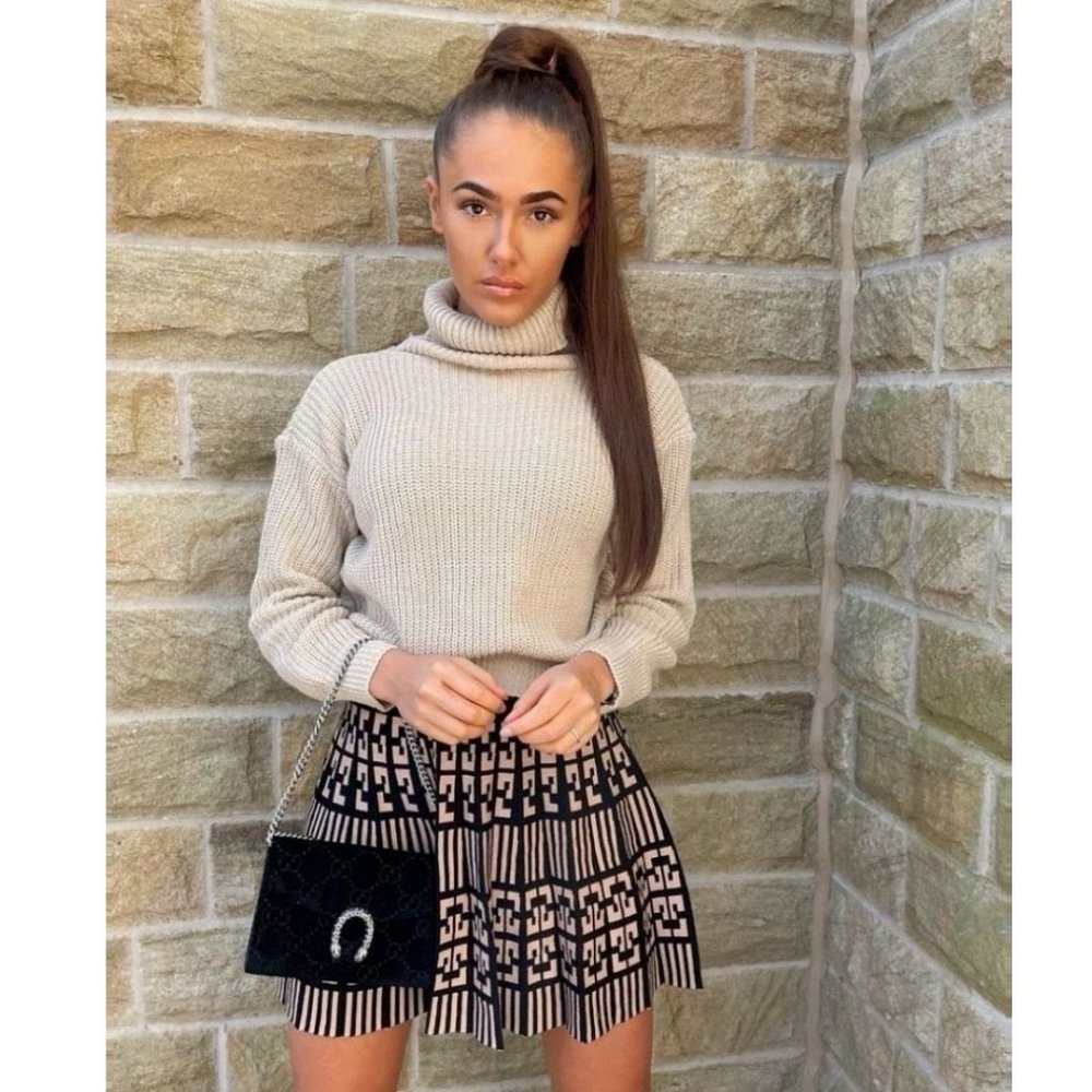 Beige Knitted Long Sleeve Turtle Neck Loose Fit Sweater Top - Picture 1 of 9